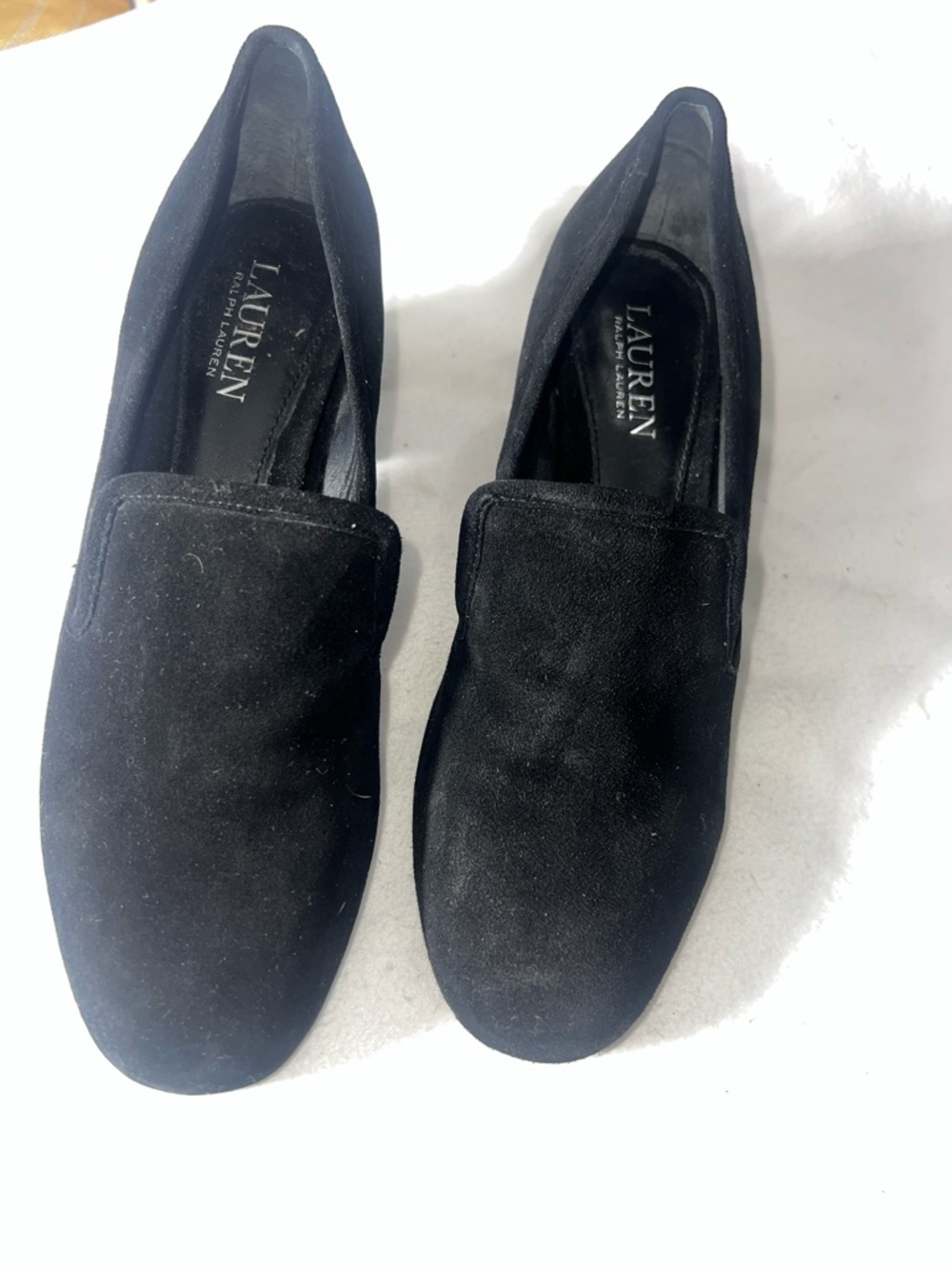 Lauren Ralph Lauren Black Suede Block heel Slip-On Loafers size 8B
